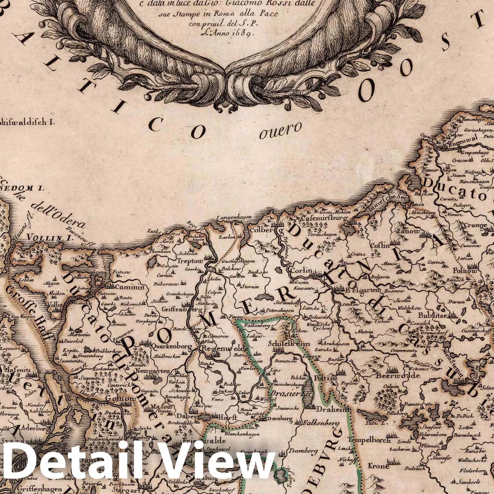 Pomerania - River Map, 1689 - Historical Map Print