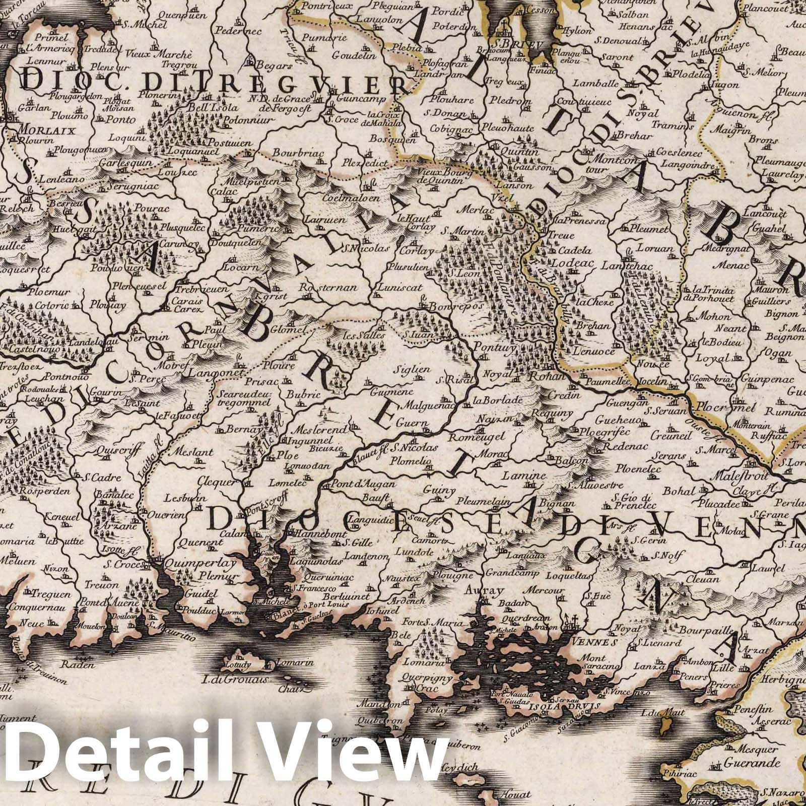 Brittany, France - River Map, 1692 - Historical Map Print