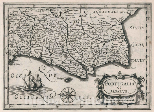 Historic Map : Portugal,Portugalia et Algarve 1636 , Vintage Wall Art