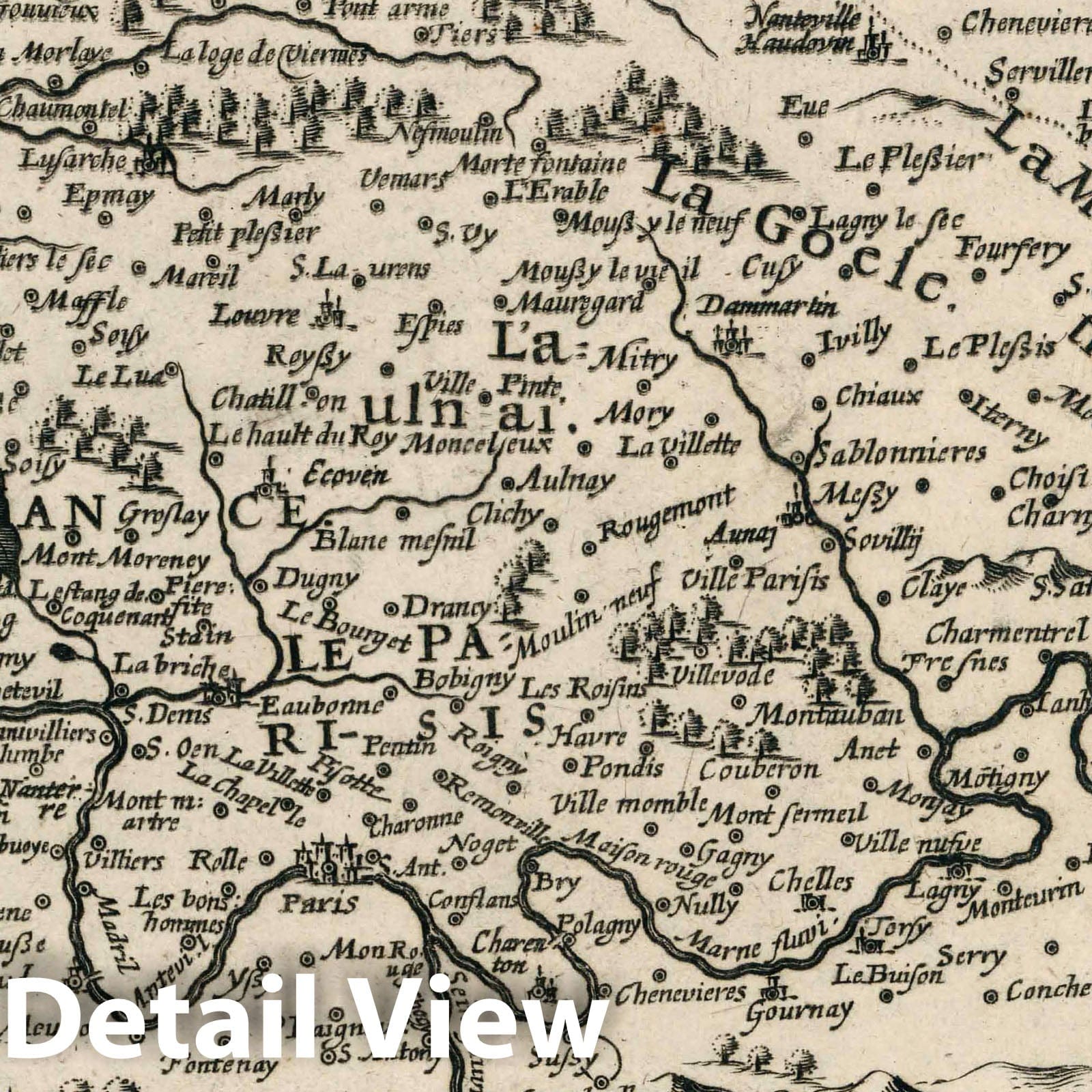Isle de France: Parisian Region - River Map, 1636 - Historical Map Print