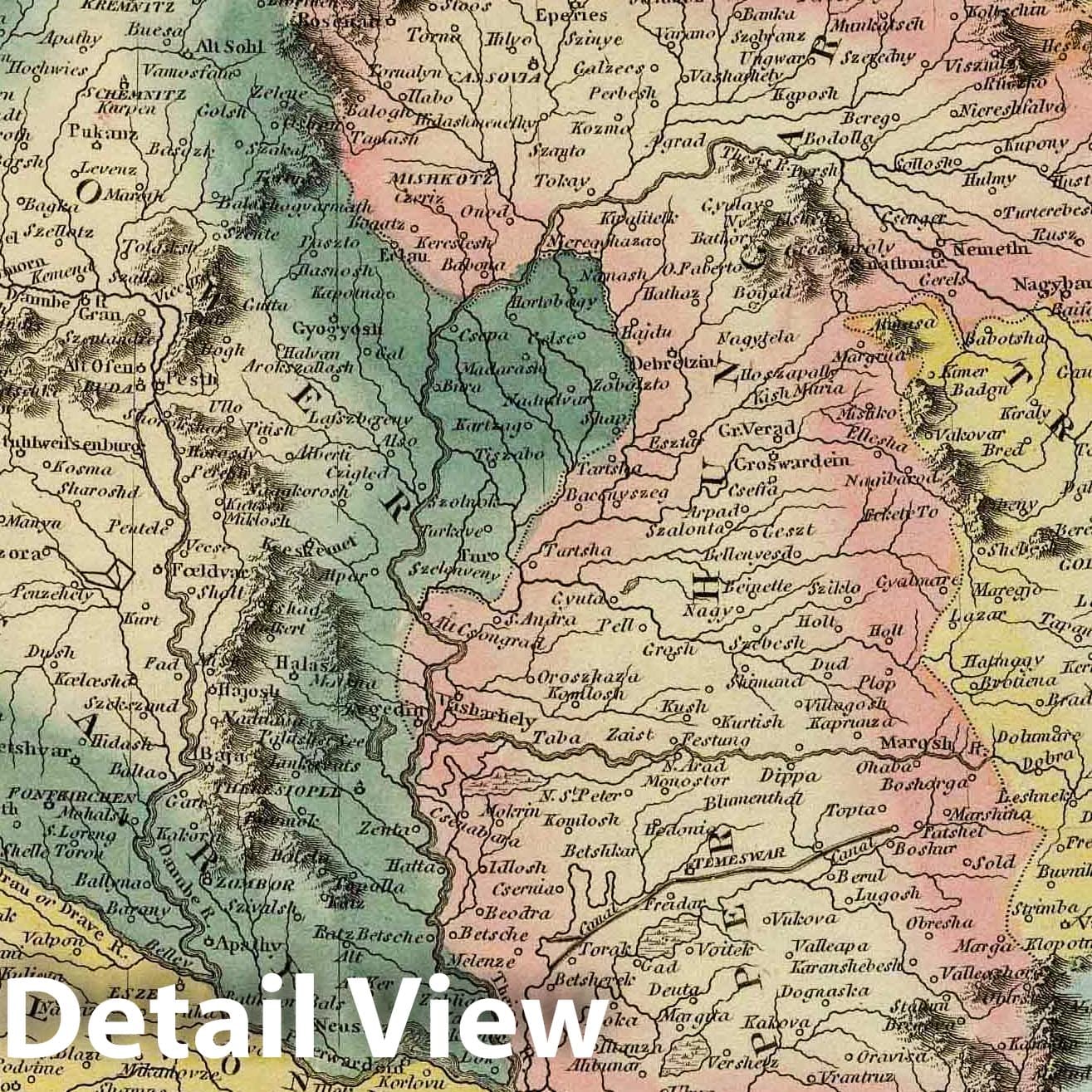 Hungary and Transylvania - River Map, 1823 - Historical Map Print