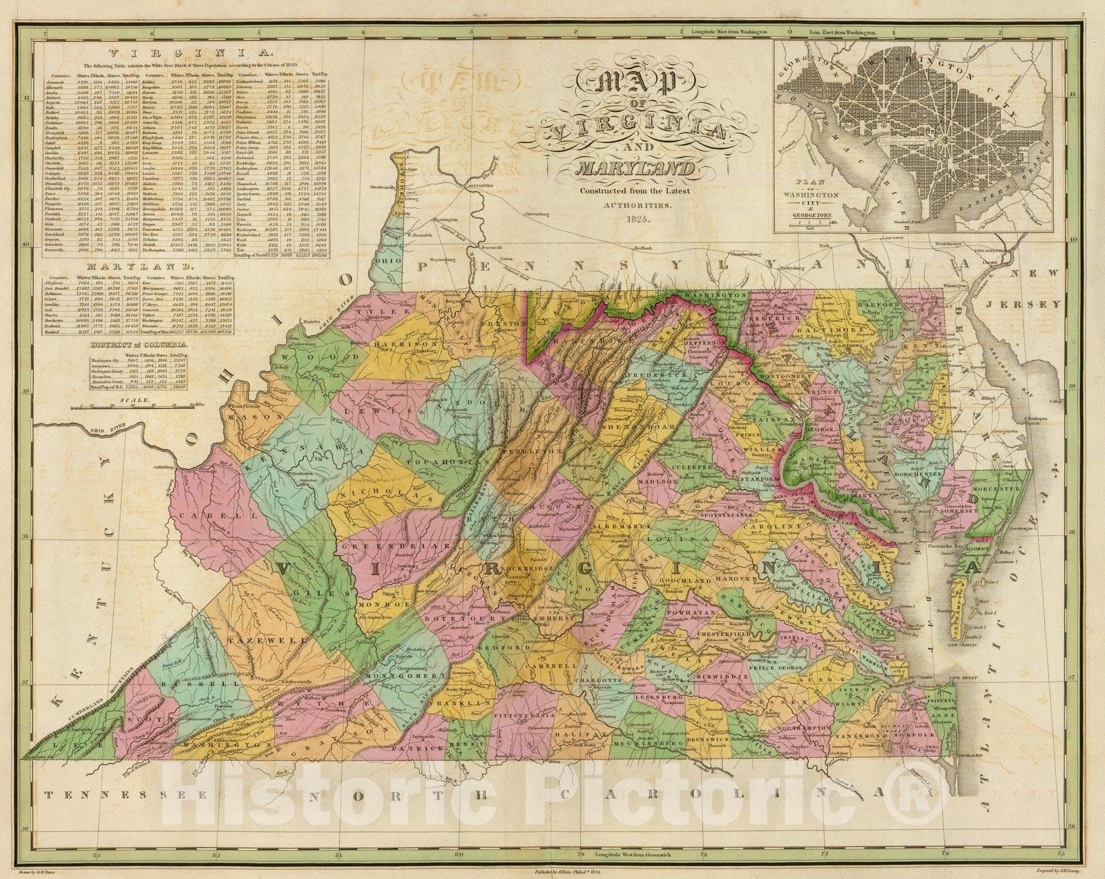 Historic Map : Map of Virginia and Maryland, 1826 - Vintage Wall Art