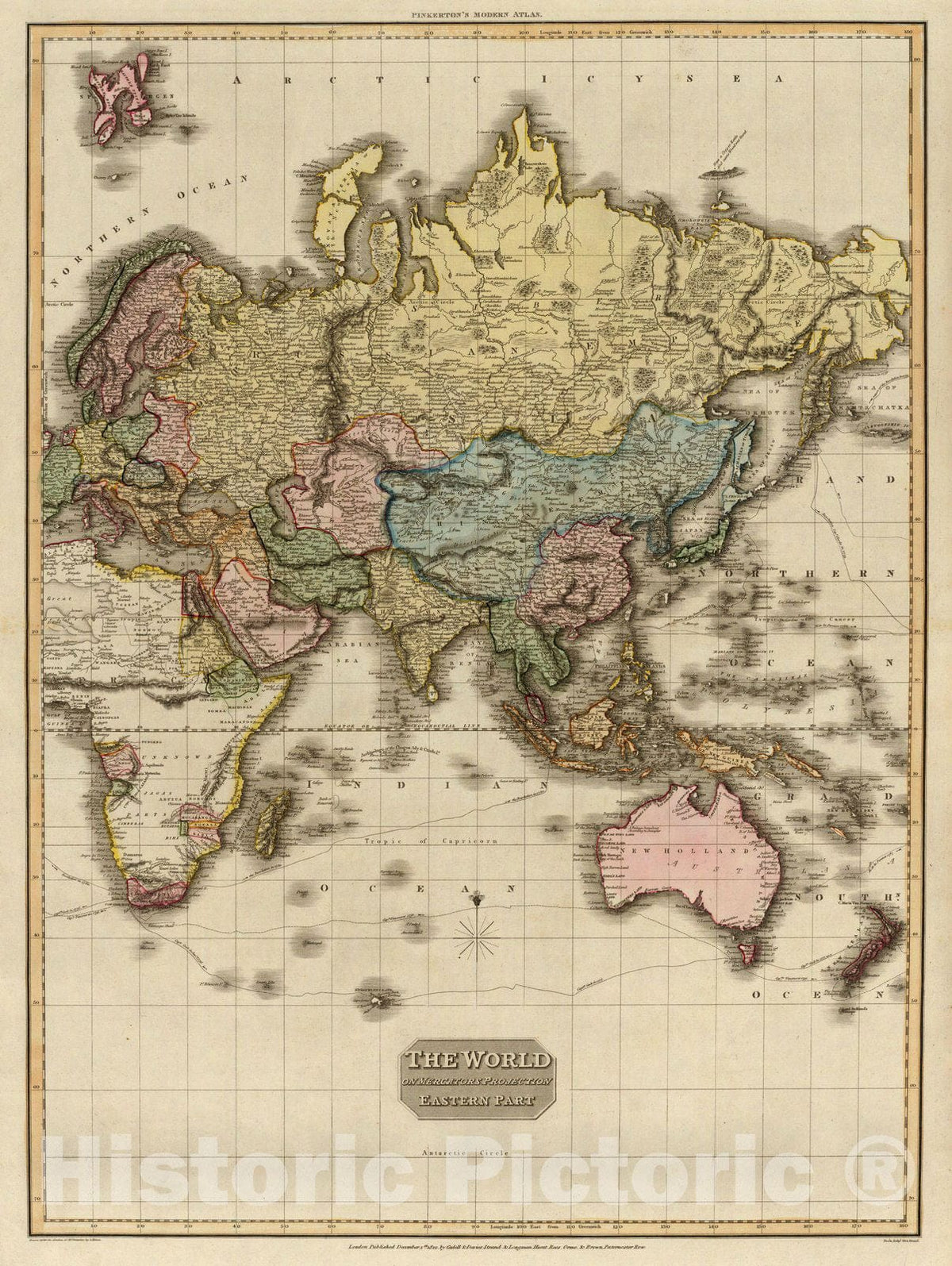 Historic Map : World Atlas Map, The World on Mercator's projection, eastern part. 1812 - Vintage Wall Art