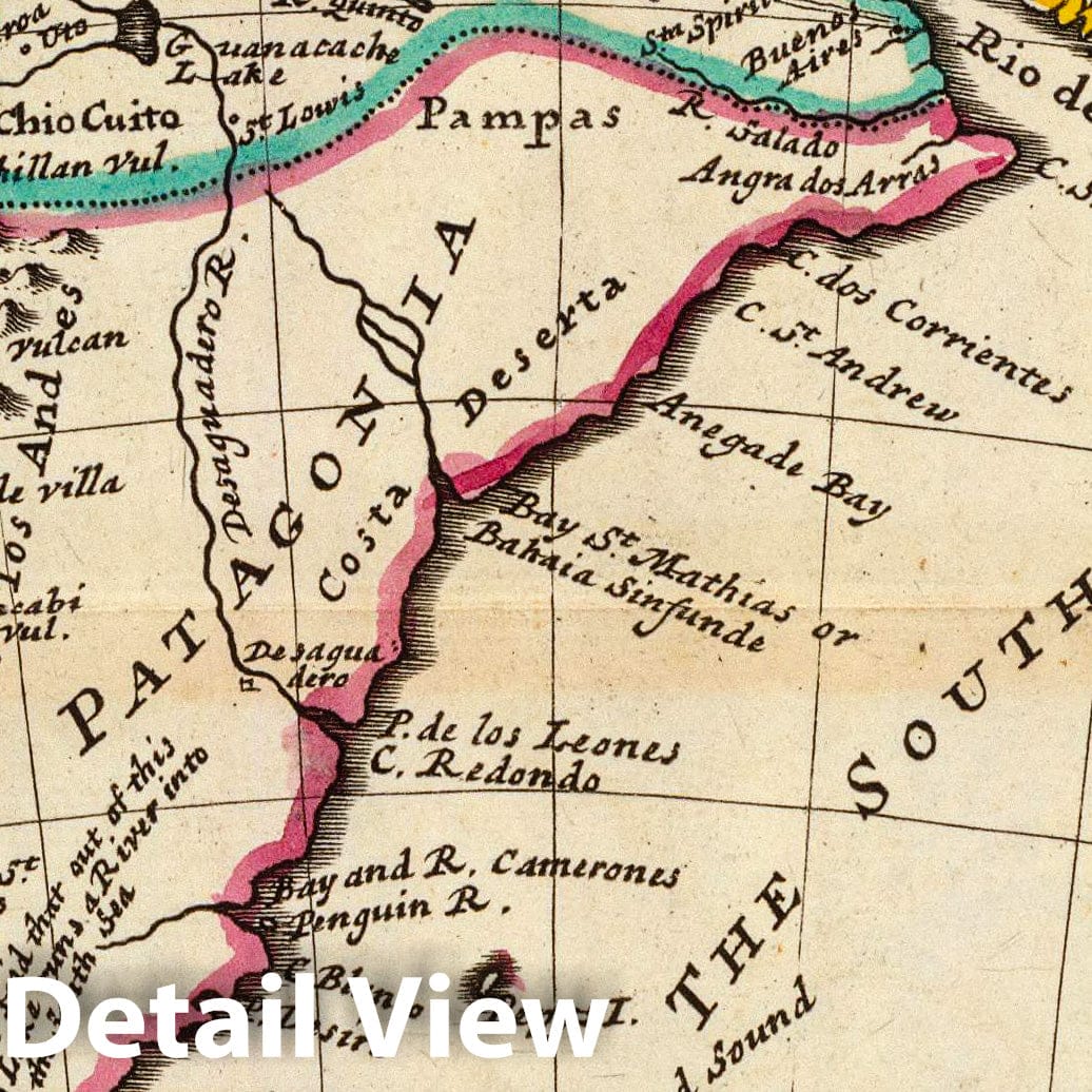 Chile, Patagonia, La Plata & Southern Brazil - 1736 Historical Map Print