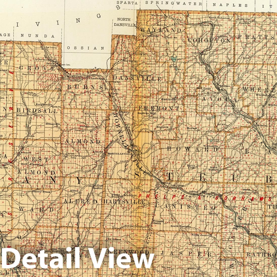 Historic Map : State Atlas Map, Allegany, Steuben counties. 1895 - Vintage Wall Art