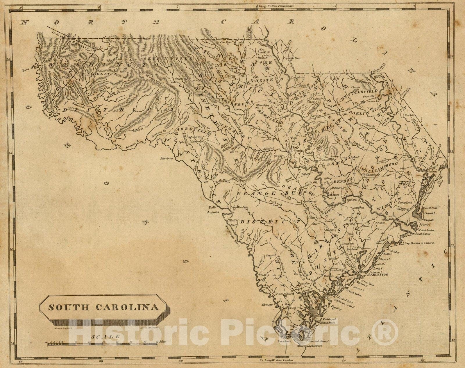 Historic Map : World Atlas Map, South Carolina. 1812 - Vintage Wall Art