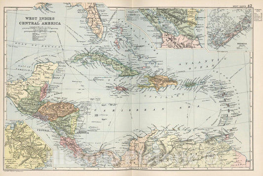 Historic Map : World Atlas Map, West Indies. 42 1892 - Vintage Wall Art