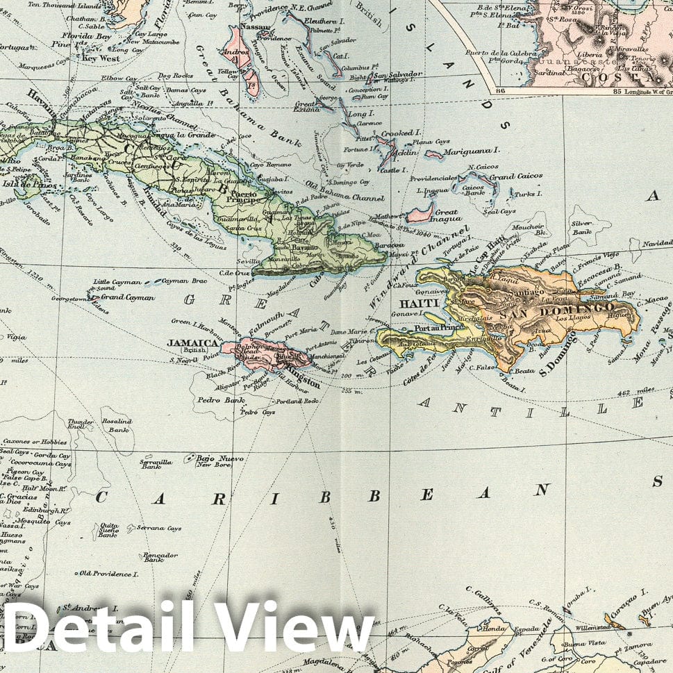 West Indies and Central America - Railroad Map, 1892 - Historical Map Print