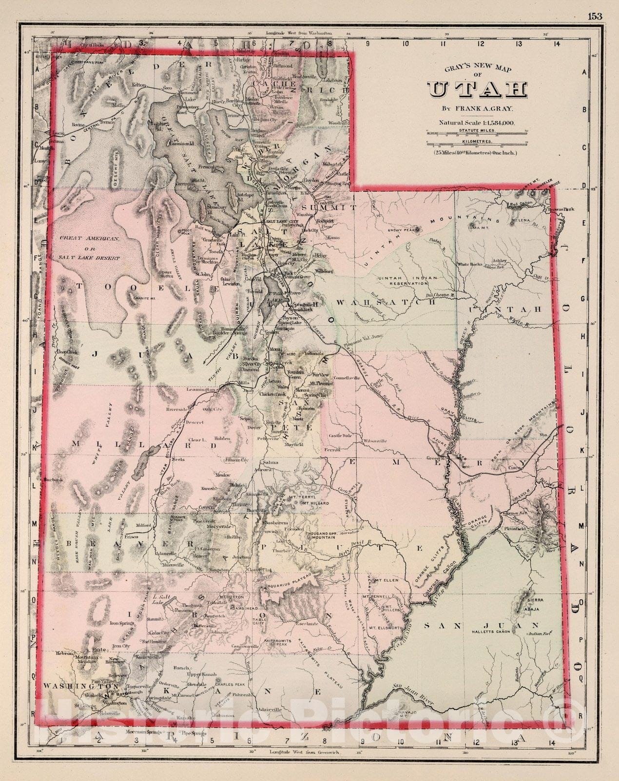 Historic Map : Utah. 1884 - Vintage Wall Art