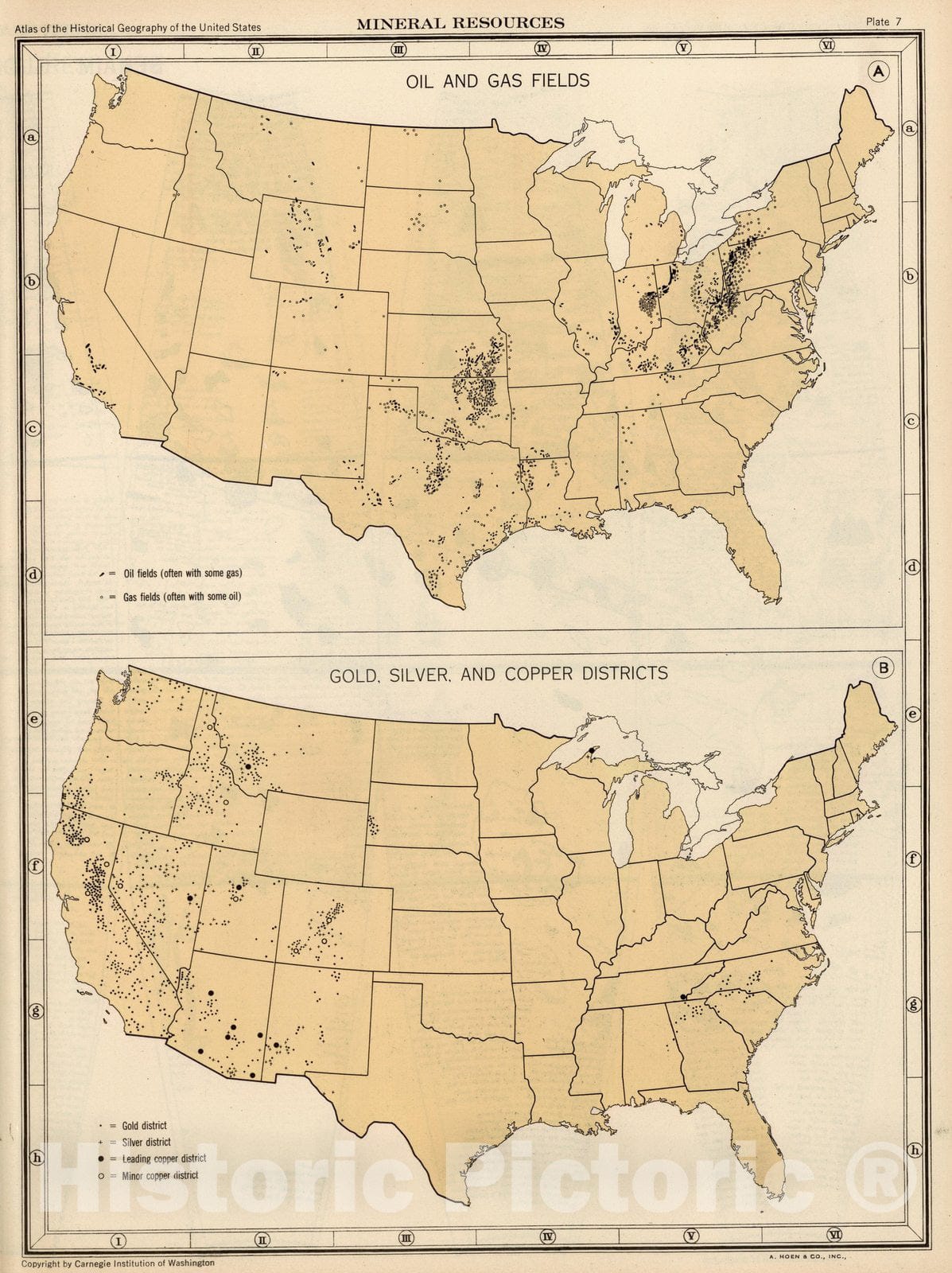 Historic Map : Historical Atlas Map, Plate 7. Mineral Resources. 1932 - Vintage Wall Art
