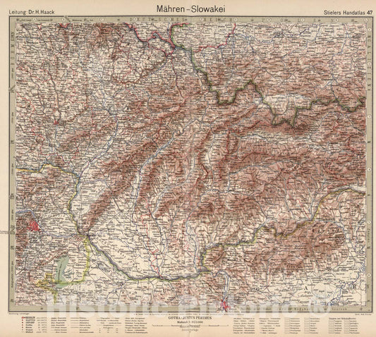 Historic Map : World Atlas Map, 47. Mahren - Slowakei. Moravia - Land of the Slovaks. 1925 - Vintage Wall Art