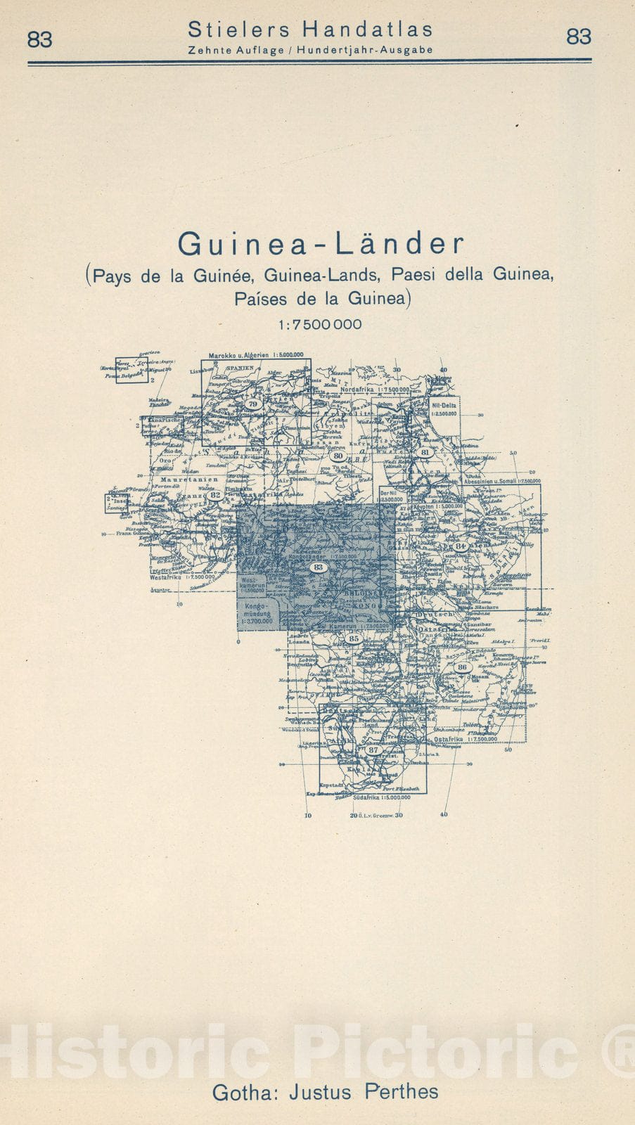 Historic Wall Map : Index Map: 83. Guinea - Lander. Guinea-Lands, 1925 - Vintage Wall Art