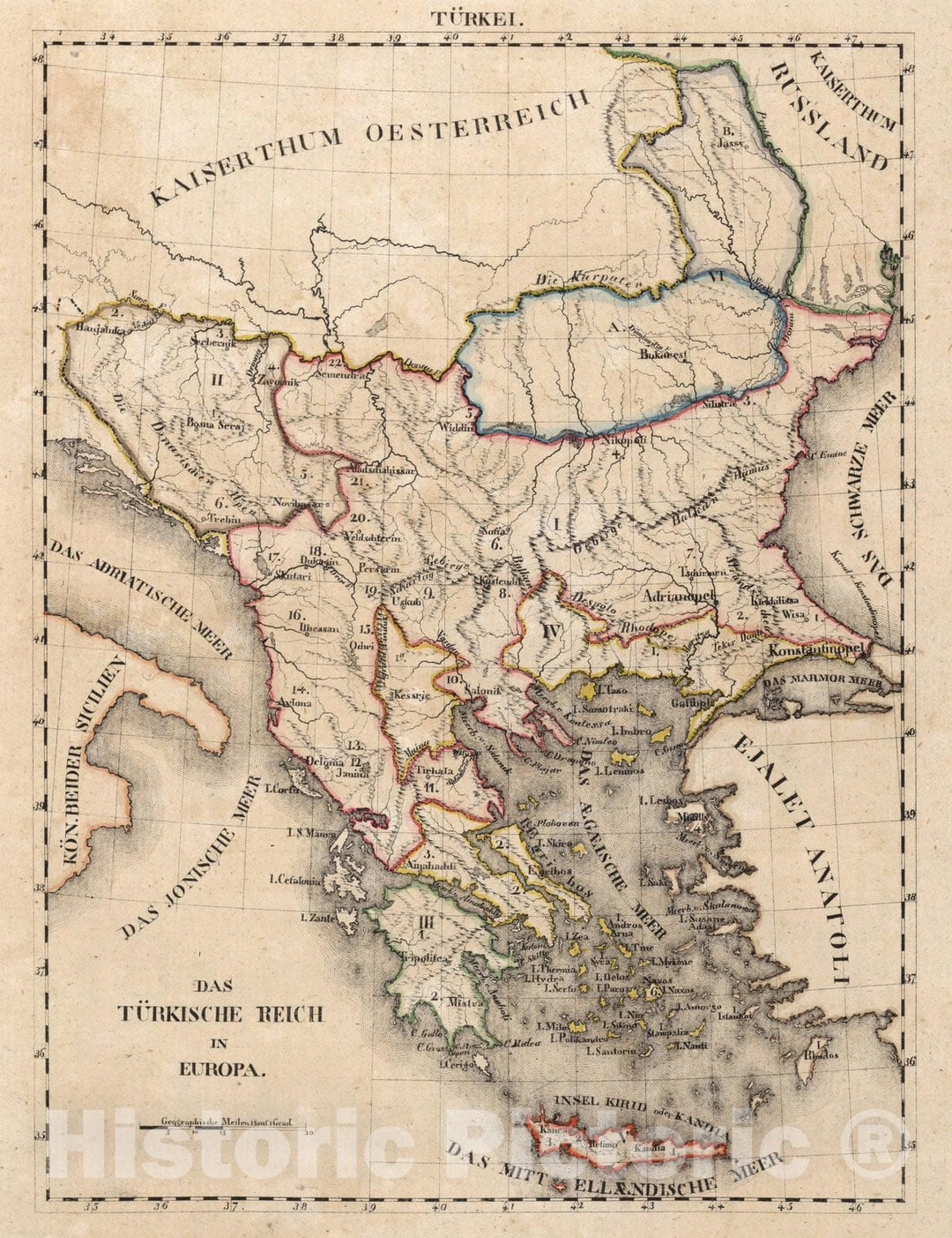 Historic Map : Turkey, Ottoman Empire V.1:1-5: II: Turkei. Das Turkische Reich in Europa 1825 , Vintage Wall Art