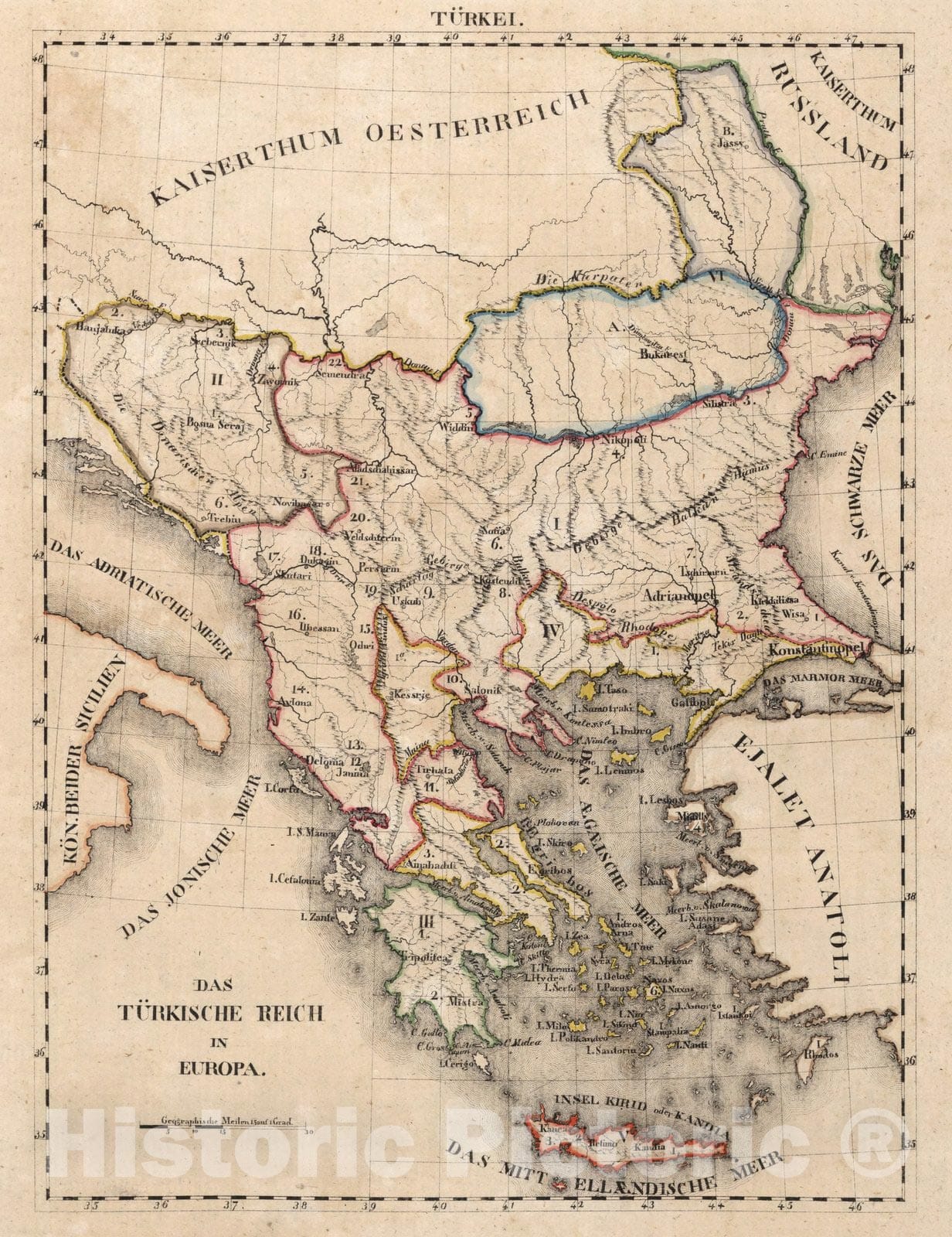 Historic Map : Turkey, Ottoman Empire V.1:1-5: II: Turkei. Das Turkische Reich in Europa 1825 , Vintage Wall Art