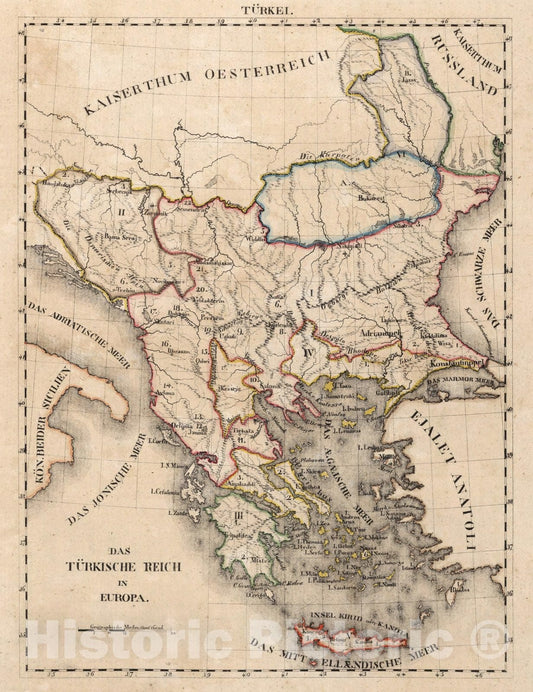 Historic Map : Turkey, Ottoman Empire V.1:1-5: II: Turkei. Das Turkische Reich in Europa 1825 , Vintage Wall Art