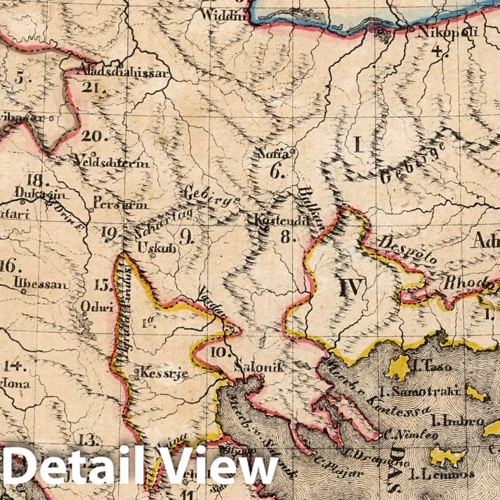 Ottoman Empire in Europe, 1825 - Historical Map Reproduction