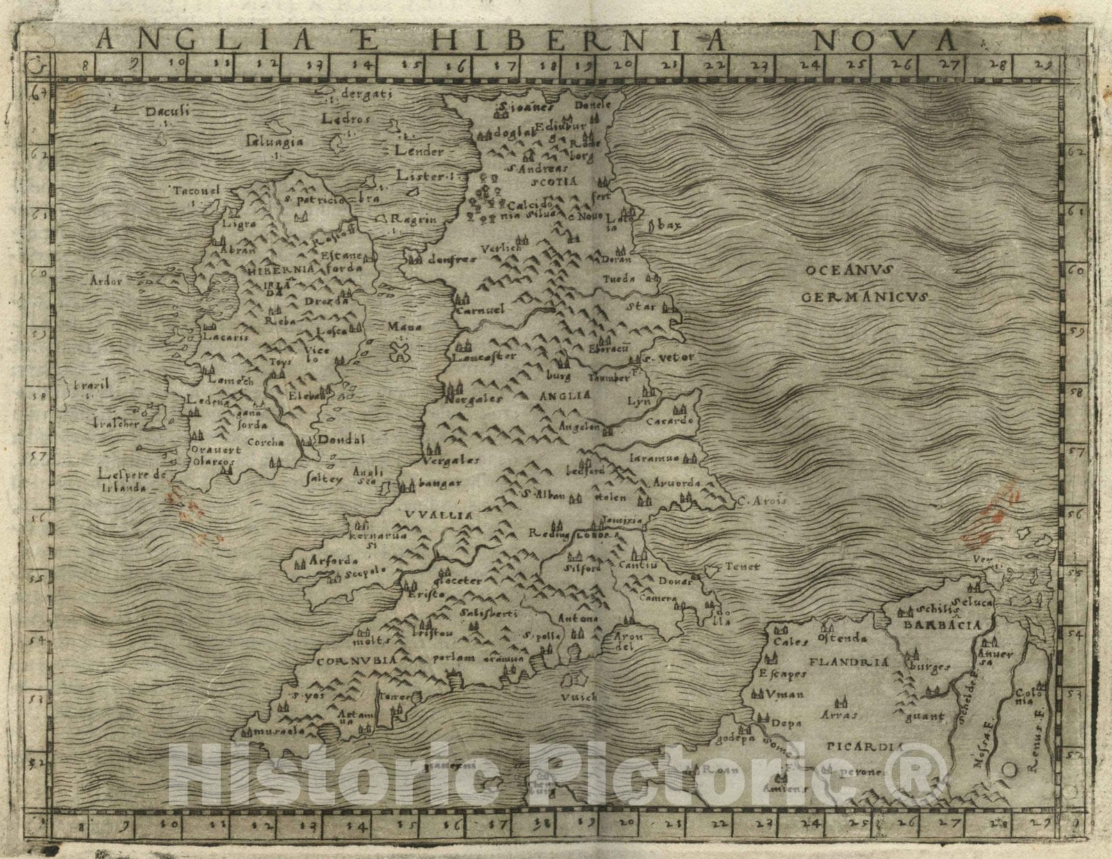 Historic Map : England, British IslesAnglia e Hibernia Nova 1548 , Vintage Wall Art