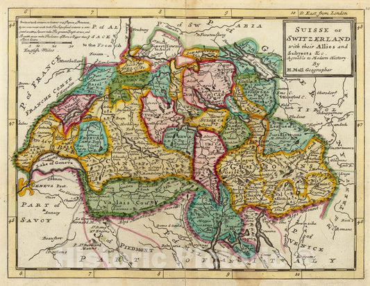 Historic Map : World Atlas Map, Suisse or Switzerland. 1736 - Vintage Wall Art