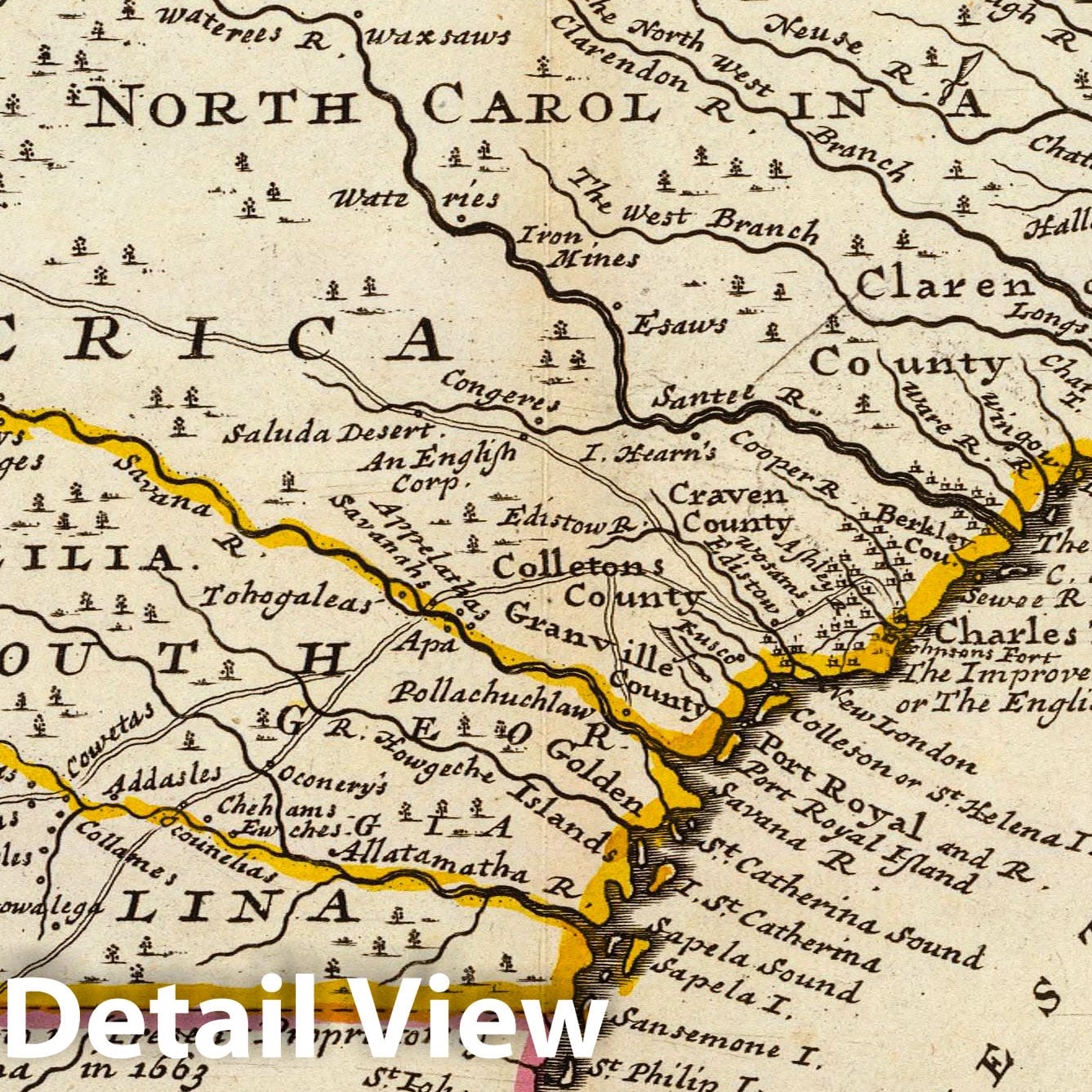 Historic Map : World Atlas Map, Carolina. 1736 - Vintage Wall Art