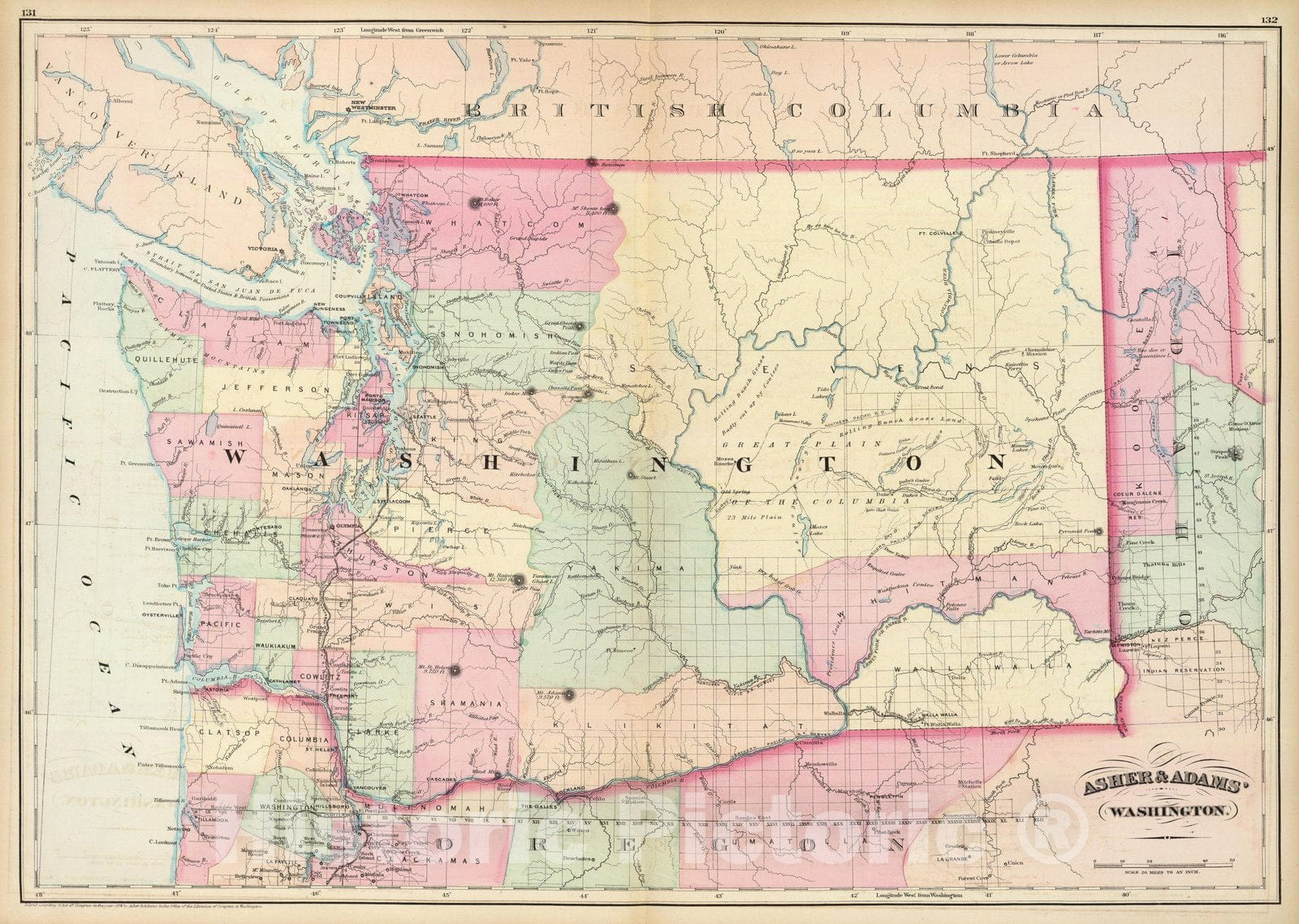 Historic Map : Washington. 1874 - Vintage Wall Art