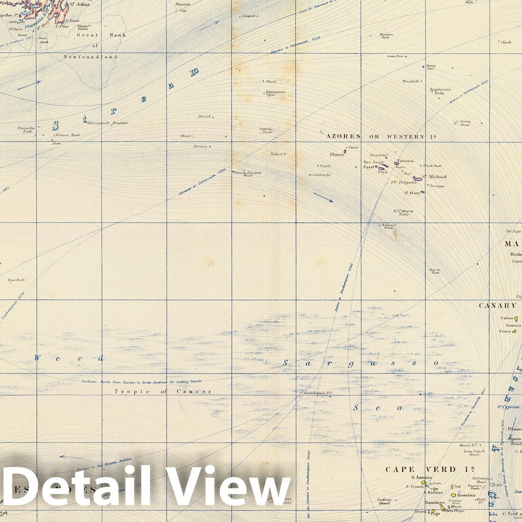 North Atlantic Ocean - Boundary Map, 1861 - Historical Map Print
