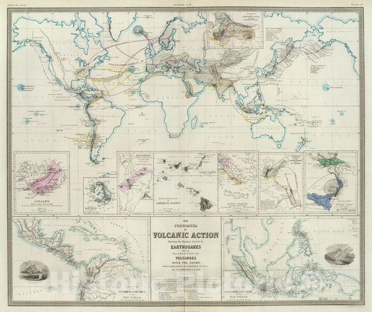 Historic Map : Physical Atlas Map, Volcanic action. 1856 - Vintage Wall Art