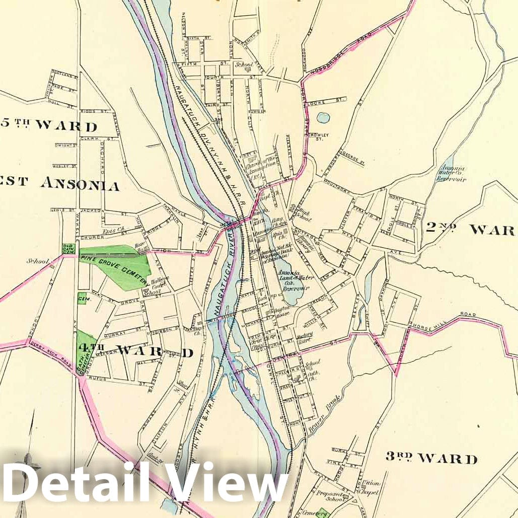 Historic Map : State Atlas Map, Ansonia, Southbury, S. Britain. 1893 - Vintage Wall Art