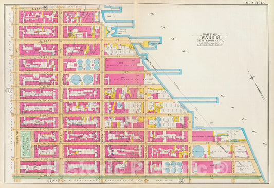 Historic Map : Manhattan Fire Insurance City Atlas Map, Pl. 15: ward 18. 1891 - Vintage Wall Art