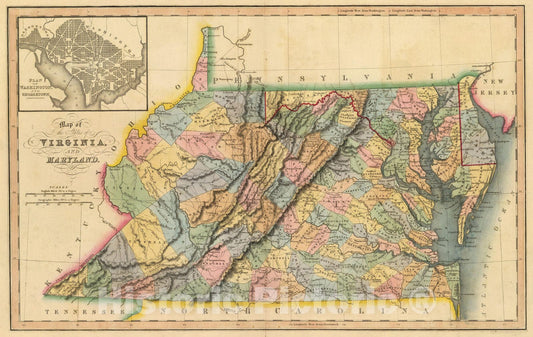Historic Map : Virginia, Maryland. 1831 - Vintage Wall Art