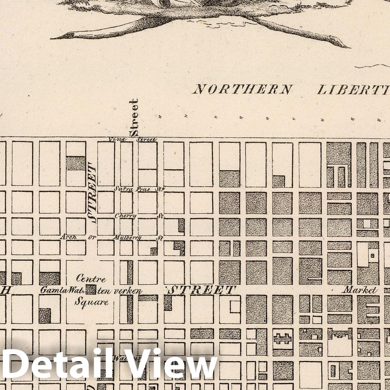 Philadelphia, Pennsylvania 1824 Historical City Plan Map Print