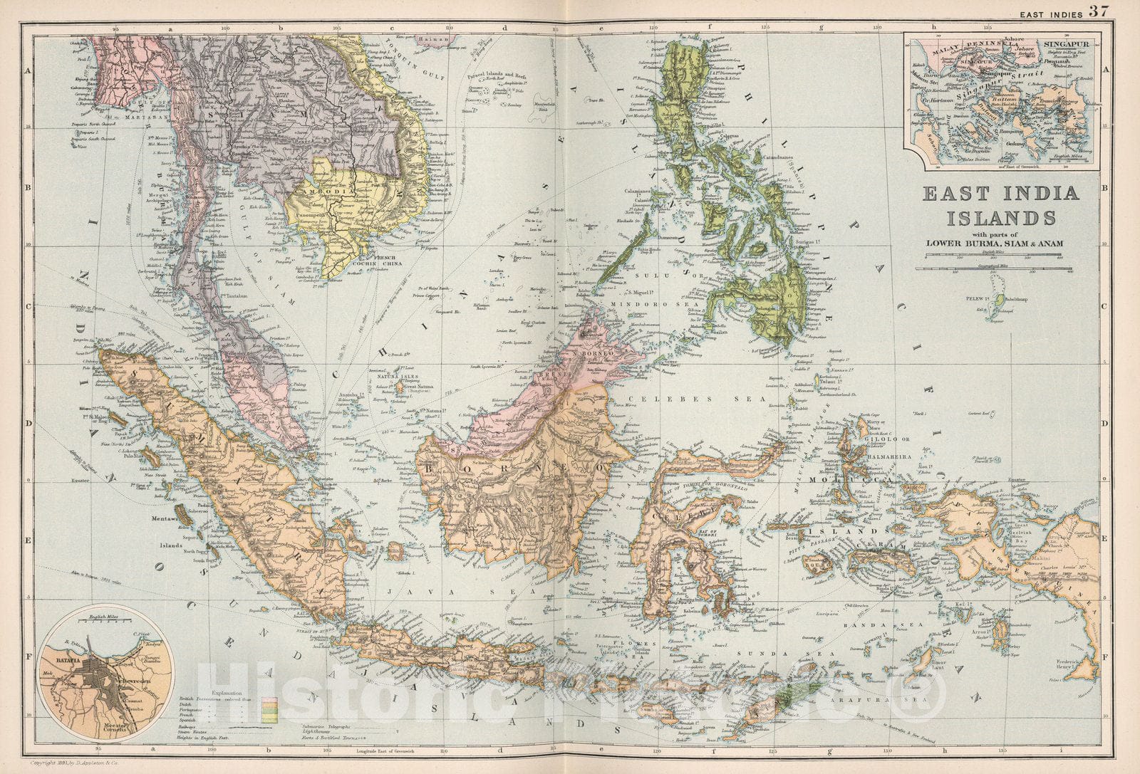 Historic Map : World Atlas Map, East Indies 37 1891 - Vintage Wall Art