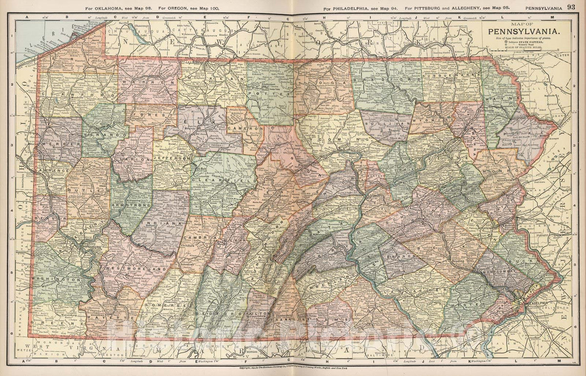 Historic Map : Map of Pennsylvania, 1891 - Vintage Wall Art