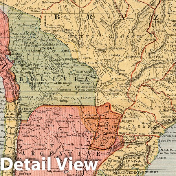 South America, 1883 - Cram's Family Atlas Historical Map Print