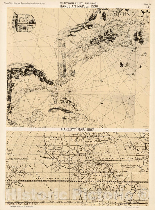 Historic Map : Plate 14. Facsimile Cartography 1492-1867. Harleian Map ca. 1536, 1536 - Vintage Wall Art