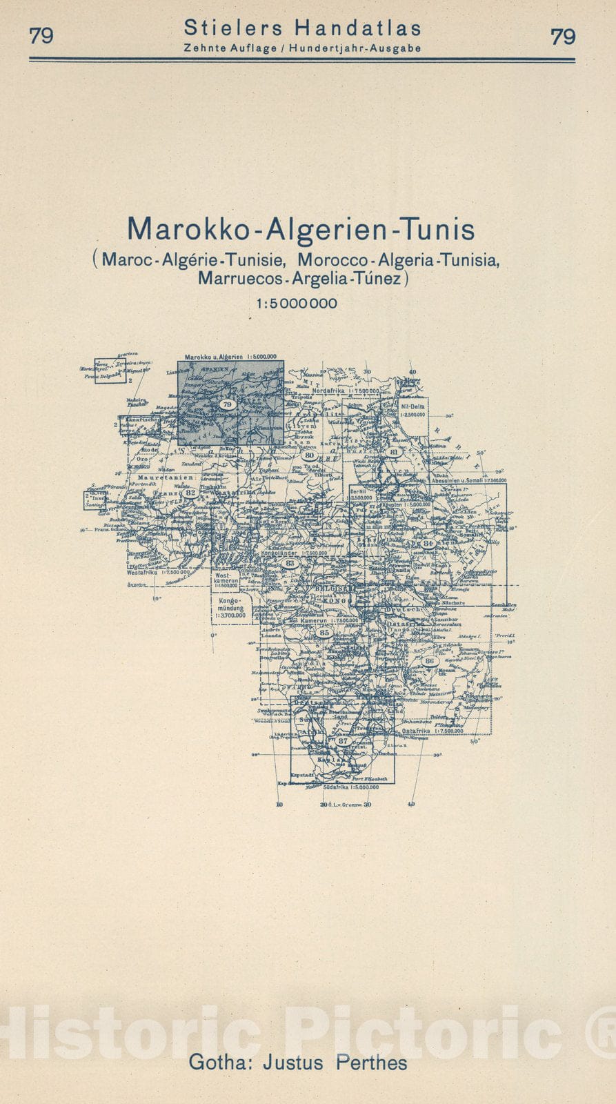 Historic Map : Index Map: 79. Marokko - Algerien - Tunis. Morocco - Algeria - Tunisia, 1925 - Vintage Wall Art