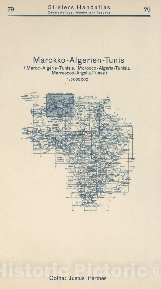 Historic Map : Index Map: 79. Marokko - Algerien - Tunis. Morocco - Algeria - Tunisia, 1925 - Vintage Wall Art