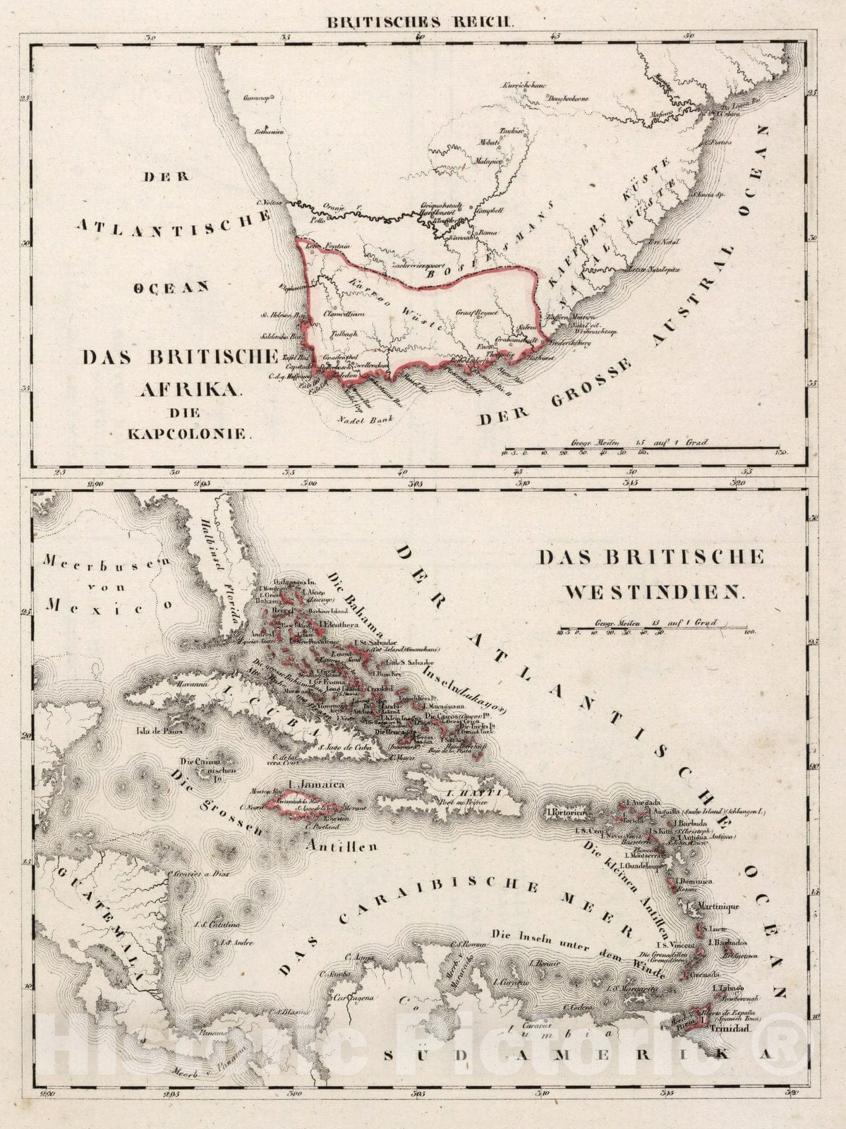 Historic Map : V.3:11-15:XV. Britisches Reich. Das Britische Afrika. Das Britische Westindien 1830 - Vintage Wall Art