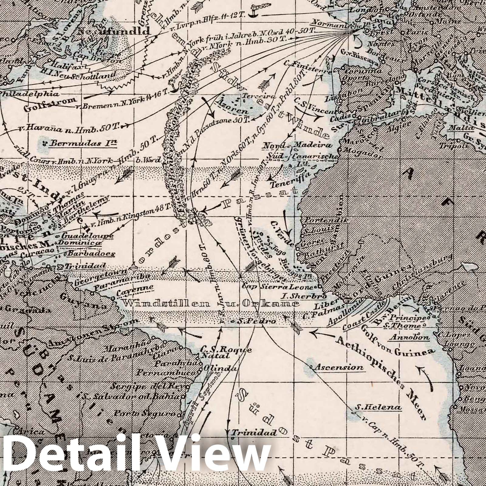 Atlantic Ocean, 1872 - Historical Nautical Map Print