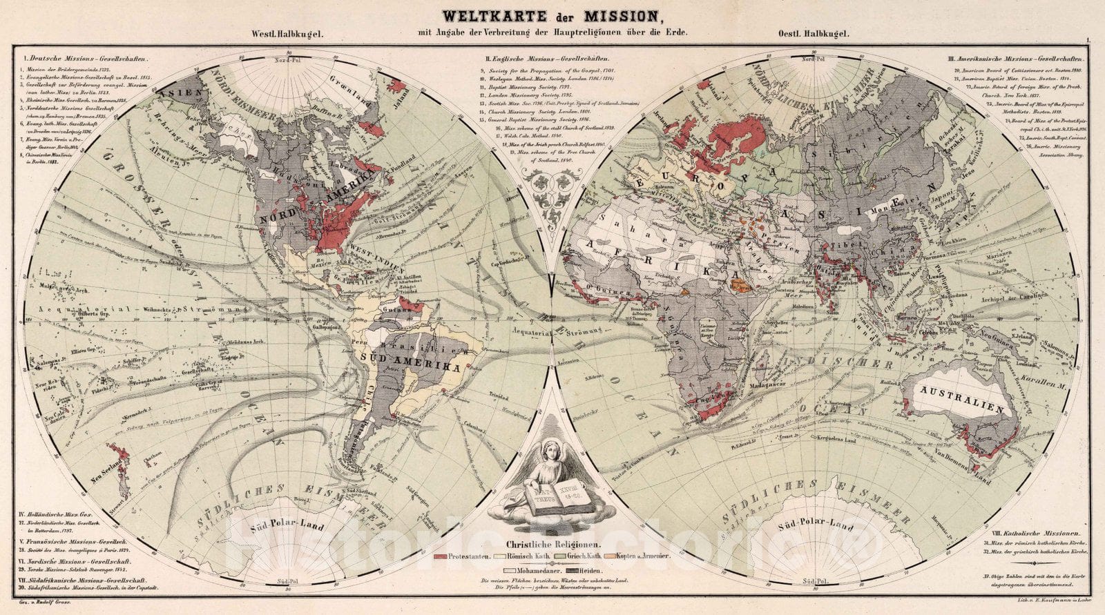 Historic Map : Religious Atlas Map, Weltkarter der Mission. 1859 - Vintage Wall Art