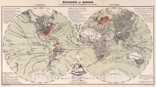 Historic Map : Religious Atlas Map, Weltkarter der Mission. 1859 - Vintage Wall Art