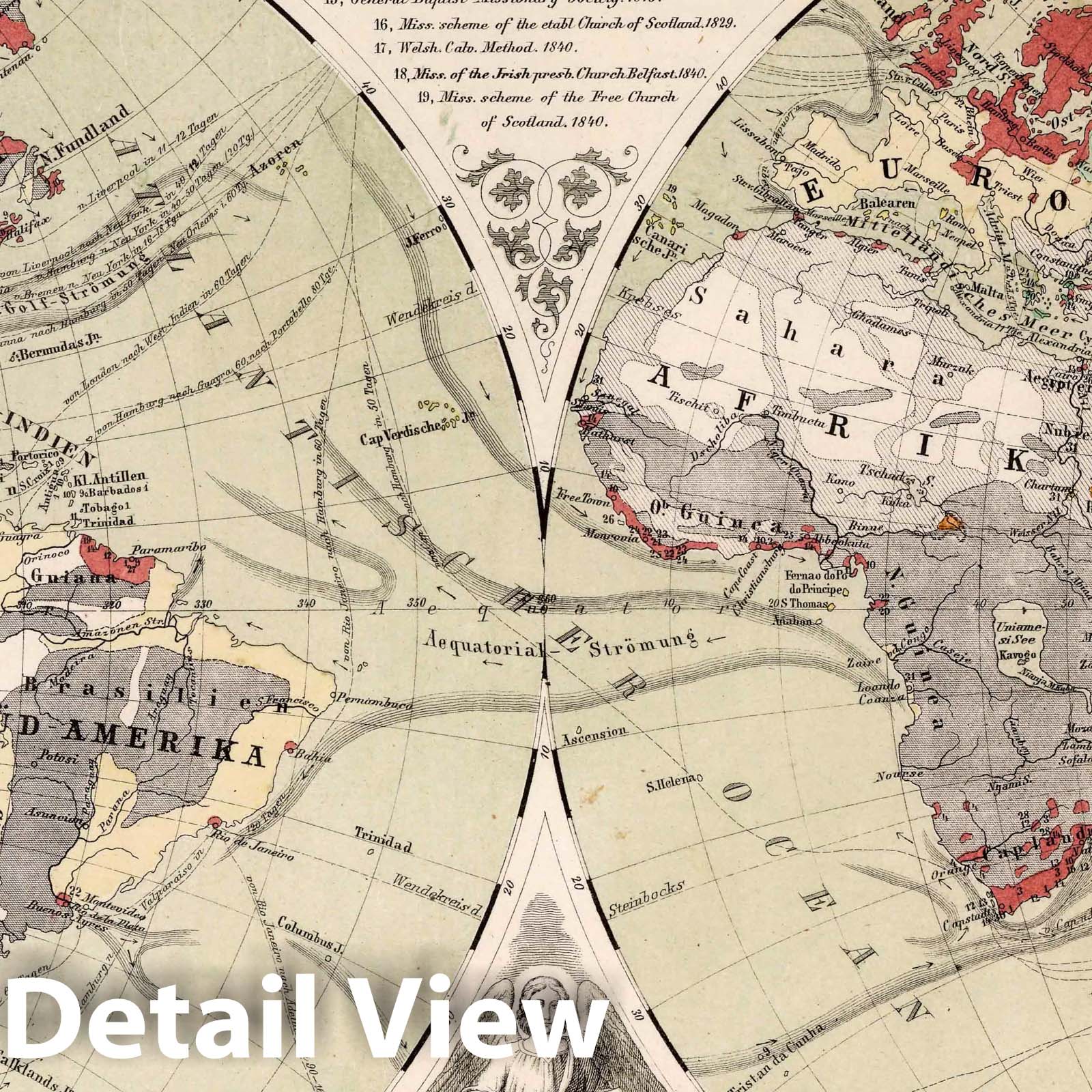 World Map 1859 - Protestant Missions Society Atlas - Historical Map Print