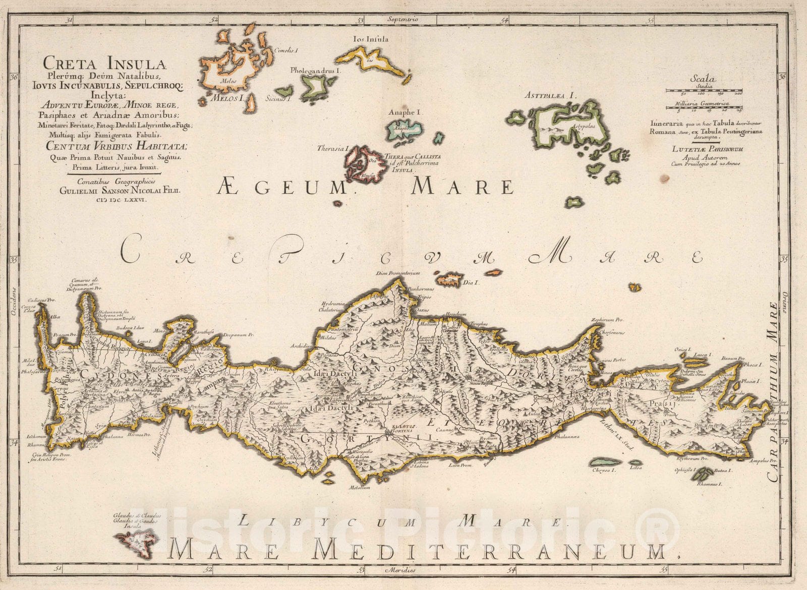 Crete, 1676 - Historical Map Print by Sanson