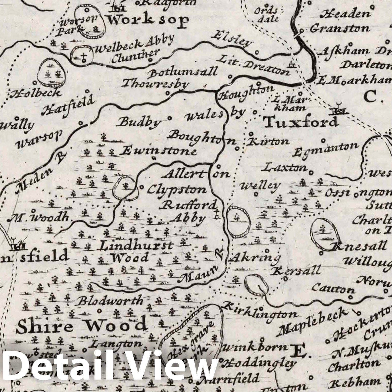 Nottinghamshire, England - Road Map, 1724 by Herman Moll