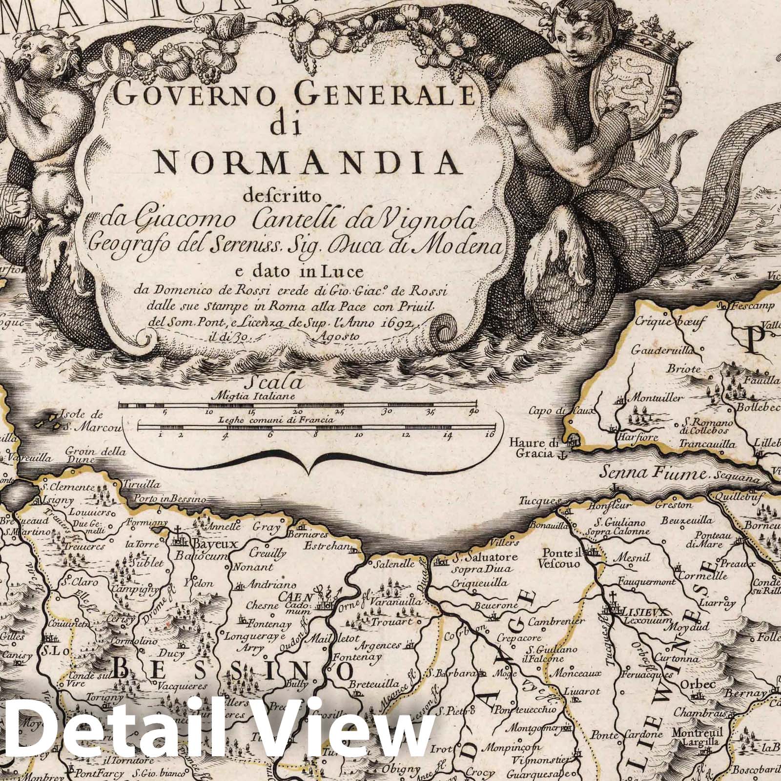 Normandy, France - River Map, 1692 - Historical Map Print