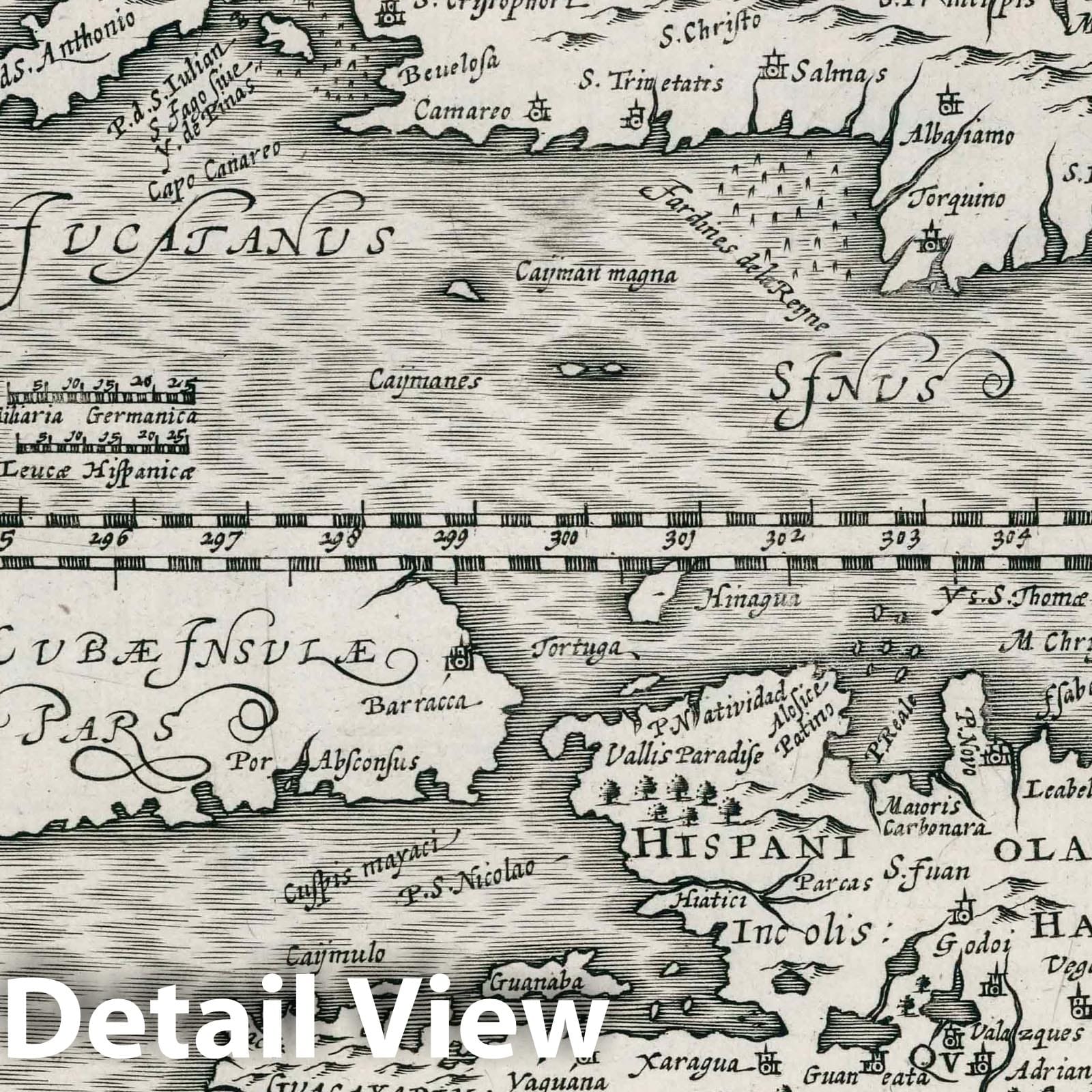 Cuba, Hispaniola, Jamaica, Puerto Rico - River Map, 1636 - Historical Map Print