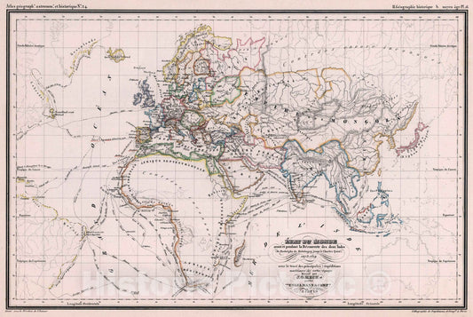 Historic Map : World Atlas Map, 24. Etat du Monde avant pendant la Decouverte des deux Indes 1273-1519. 1834 - Vintage Wall Art