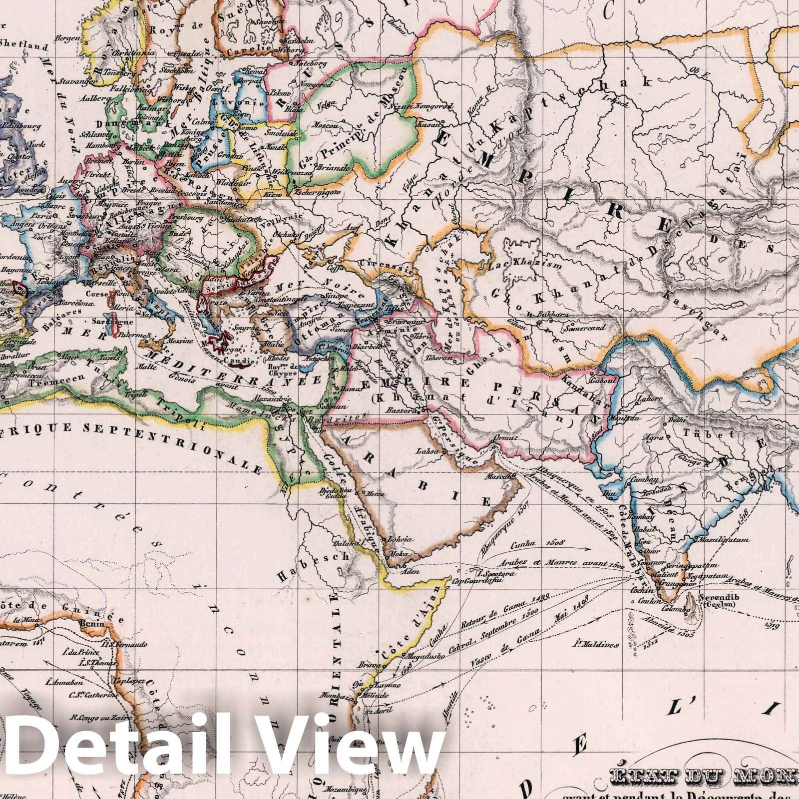 State of the World Before and During Discovery of the Indies—Route Map, 1834 - Historical Map Print