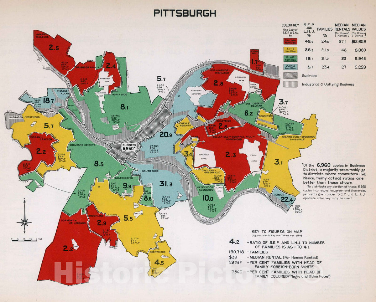 Historic Map : Pittsburgh. 1932 - Vintage Wall Art