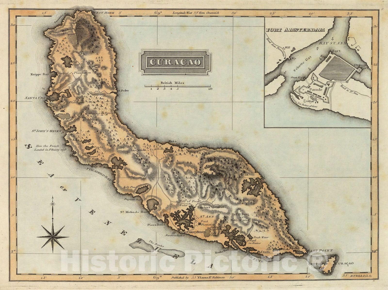 Historic Map - World Atlas Map, Curacao. 1823 - Vintage Wall Art