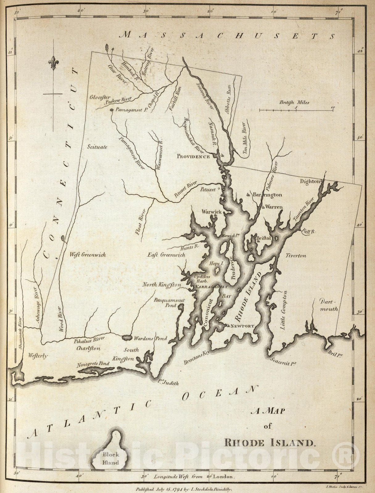 Historic Map : Geography Book, Rhode Island. 1794 - Vintage Wall Art